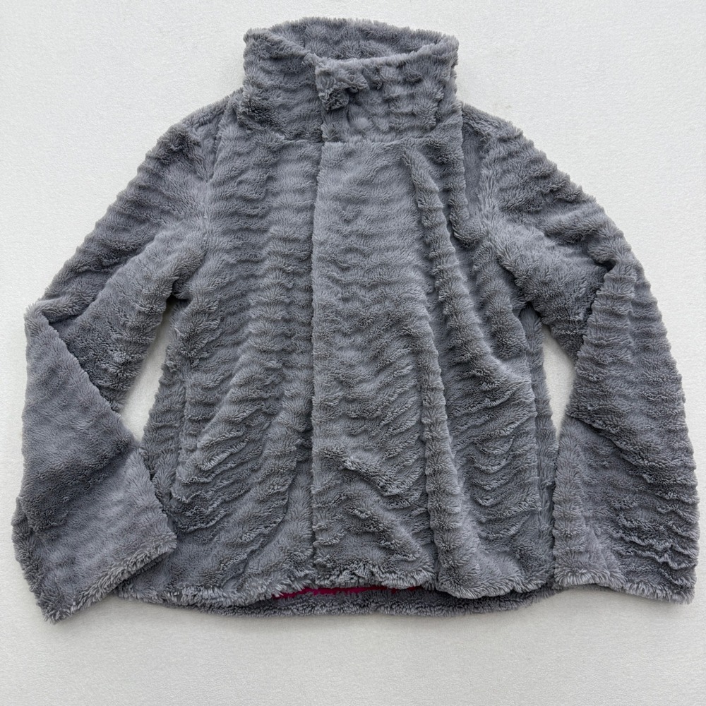 Patagonia Womens S Small Faux Fur Jacket Gray Pink Lined Plush Warm Cozy Coat